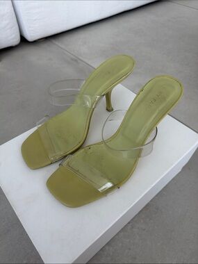 BY FAR Clear Strap Lime Green Heel Sandals - Women's Fashion Mules